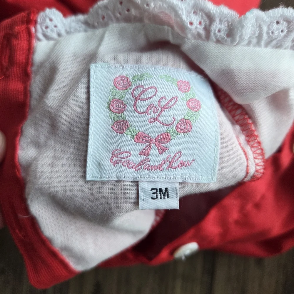 Cecil & Lou Red Dress Lace Detail Infant Size 3 Months 100% Cotton